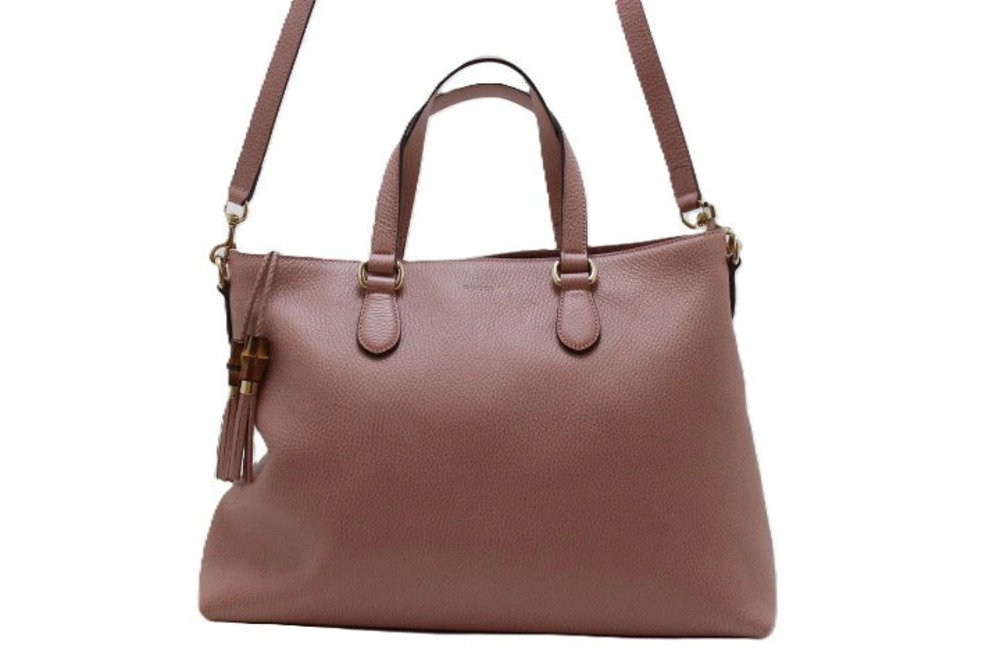 Gucci Bag Bamboo Tassel Pink Leather Shoulder